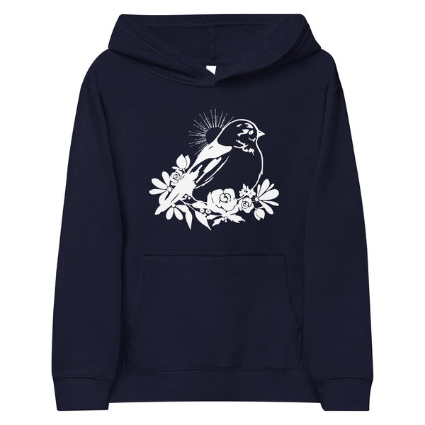 Spring Snowbird White Outline Kids Fleece Hoodie